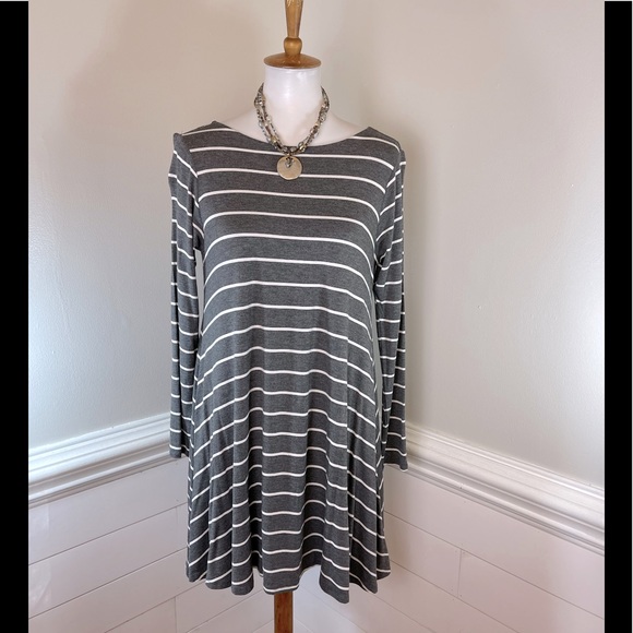 Altar'd State Dresses & Skirts - Altar’d State Grey & White Striped V back Dress S FREE SHIP